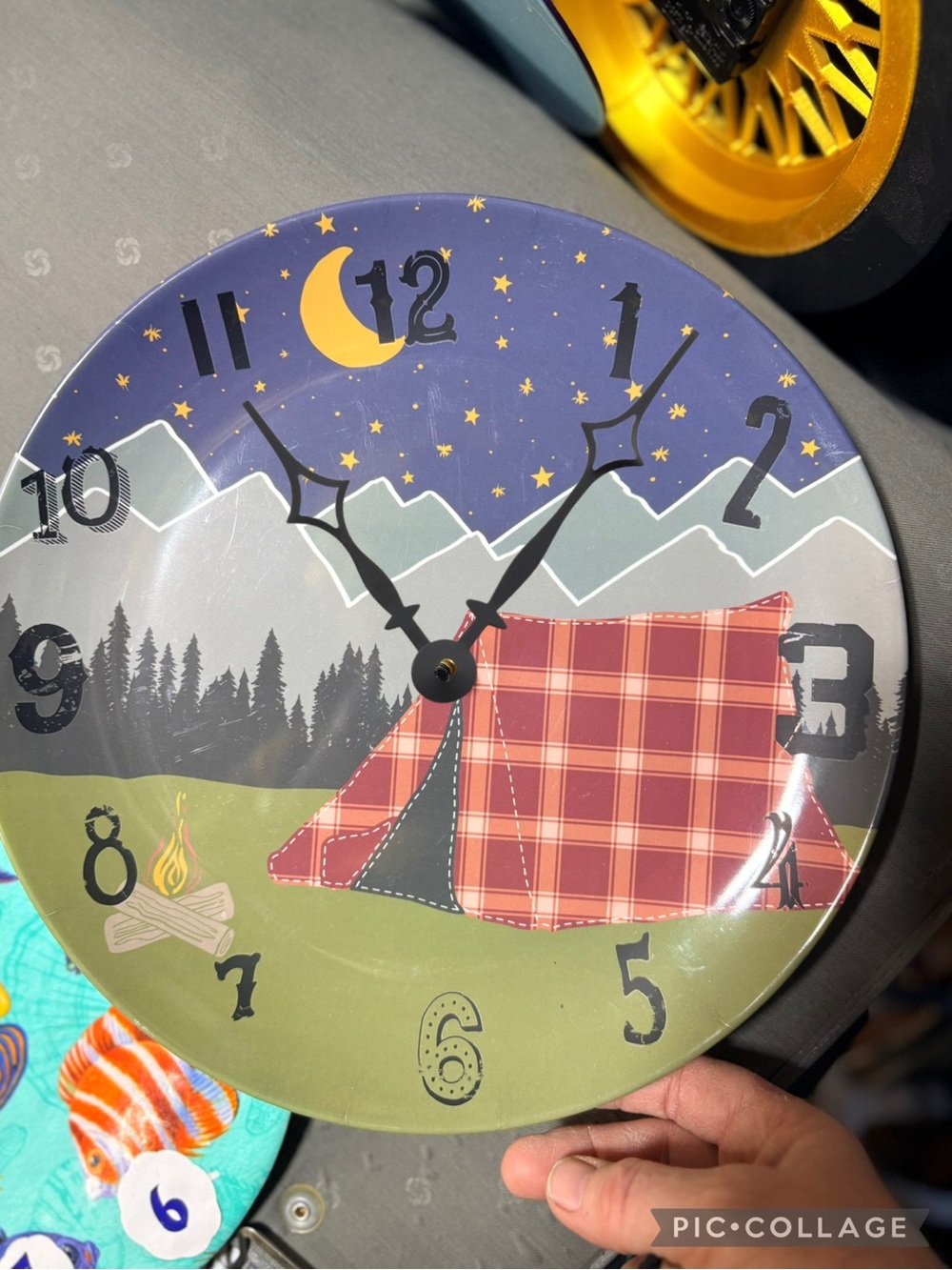 Camping Tent Wall Clock – Plaid Red